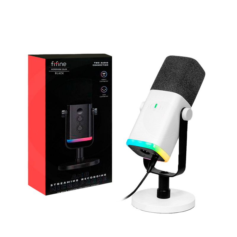 COMBO MICROFONO FIFINE AM8 DINÁMICO BLANCO + BRAZO DE MICRÓFONO