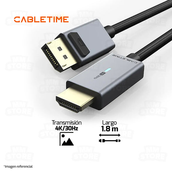 ADAPTADOR DISPLAY PORT A HDMI CABLETIME CD31K | 4K-30HZ | 1.8M