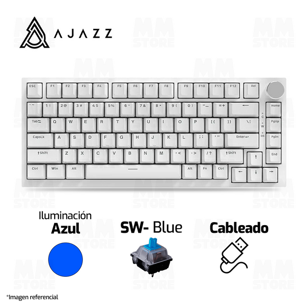 TECLADO AJAZZ AK820 | CABLEADO | ILUMINACION AZUL| SW-BLUE | BLANCO