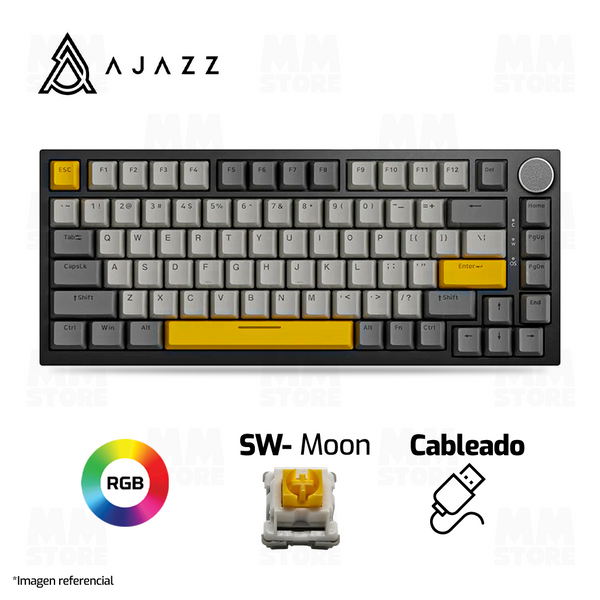 TECLADO AJAZZ AK820 | CABLEADO | RGB | SW-MOON | GRIS-BLANCO-AMARILLO