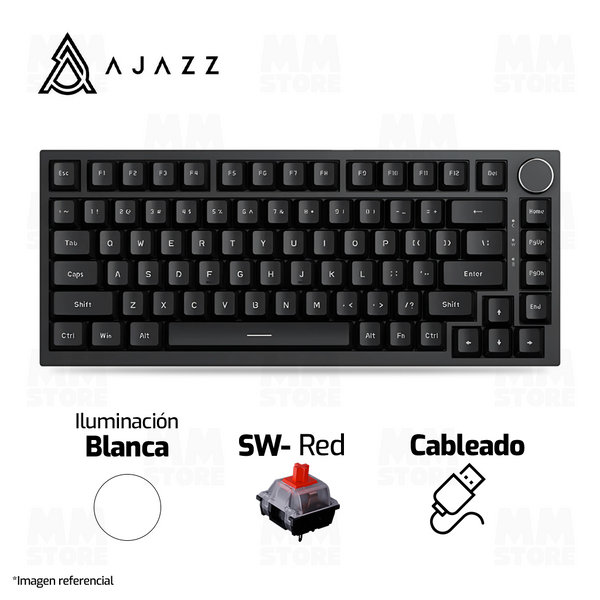 TECLADO AJAZZ AK820 | CABLEADO | ILUMINACION BLANCA | SW-RED | NEGRO