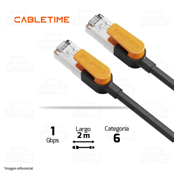CABLE DE RED CABLETIME CN61L | CAT 6 | 1GBPS | 2 METROS | NEGRO