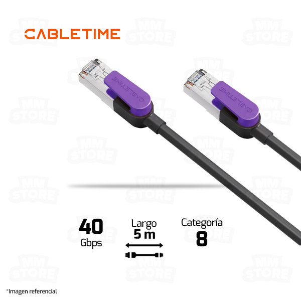 CABLE DE RED CABLETIME CN80P | CAT 8 | 40GBPS | 5 METROS | NEGRO