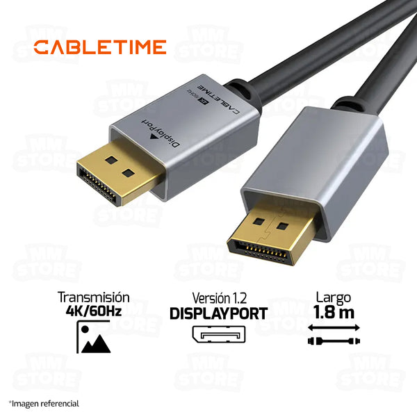 CABLE DISPLAYPORT 1.2 CABLETIME CD20K | 4K-60HZ | 1.8M