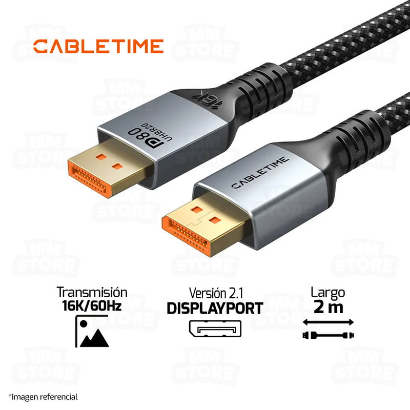 CABLE DISPLAYPORT 2.1 CABLETIME CD13L | 80GBPS | 16K-60HZ | 8K-120HZ | 4K-240HZ | 2M