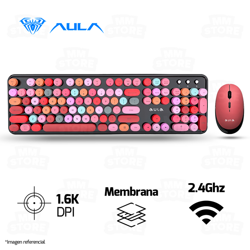 COMBO AULA AC306 | INGLES | INALAMBRICO | TECLADO + MOUSE | NEGRO - ROJO