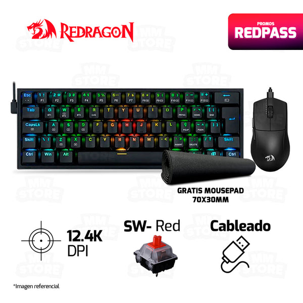 COMBO REDRAGON FIZZ+K1NG S143-SP | TECLADO+MOUSE | NEGRO | GRATIS 01 MOUSEPAD CHAOS LIFE XL 700 X 300 X 3MM BORDE NEGRO
