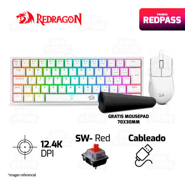 COMBO REDRAGON FIZZ+K1NG S143W-SP | TECLADO+MOUSE | BLANCO | GRATIS 01 MOUSEPAD CHAOS LIFE XL 700 X 300 X 3MM BORDE NEGRO