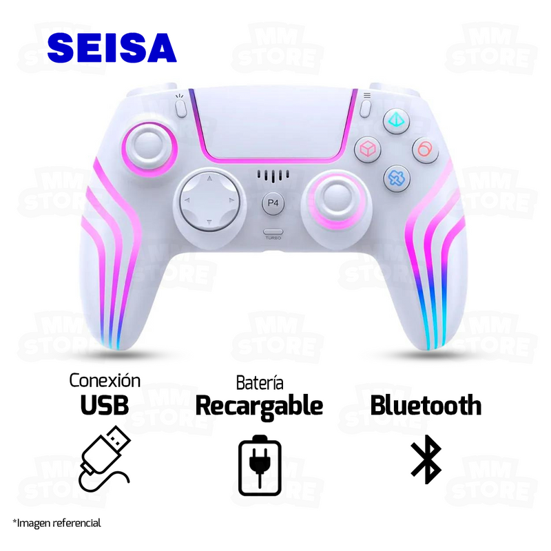 GAMEPAD SEISA SJ-4013B | USB - BLUETOOTH | PC - PLAY4 | BLANCO | RGB