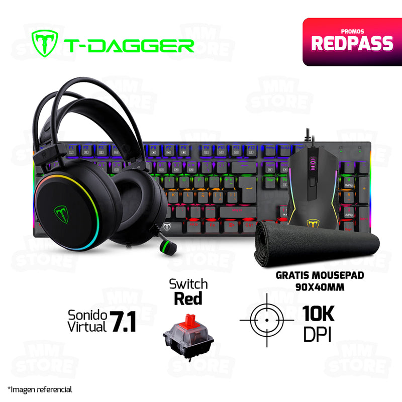KIT 3 EN 1 T-DAGGER | TECLADO + AUDIFONO + MOUSE | GRATIS 01 MOUSEPAD CHAOS LIFE | XXL | 900 X 400 X 4MM | BORDE NEGRO