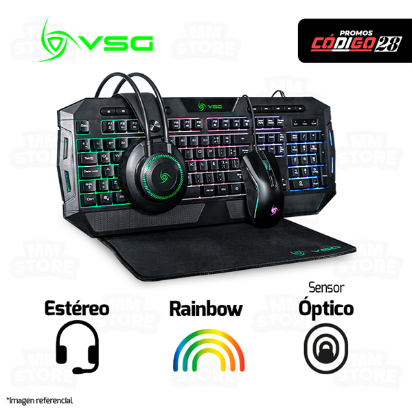 KIT 4 EN 1 VSG CRUX | TECLADO + MOUSE + AUDIFONO + PAD M