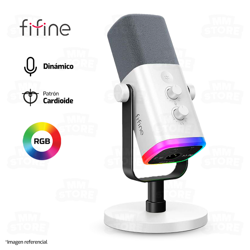 COMBO MICROFONO FIFINE AM8 DINÁMICO BLANCO + BRAZO DE MICRÓFONO