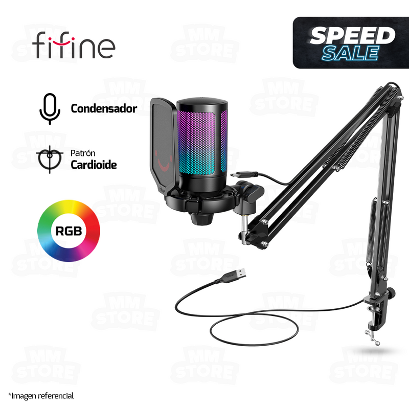 MICROFONO FIFINE A6T + BRAZO | RGB | CONDENSADOR | NEGRO