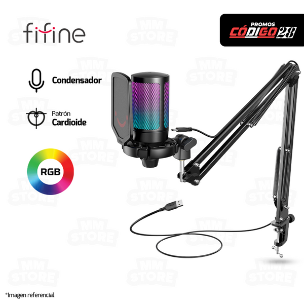 MICROFONO FIFINE A6T + BRAZO | RGB | CONDENSADOR | NEGRO