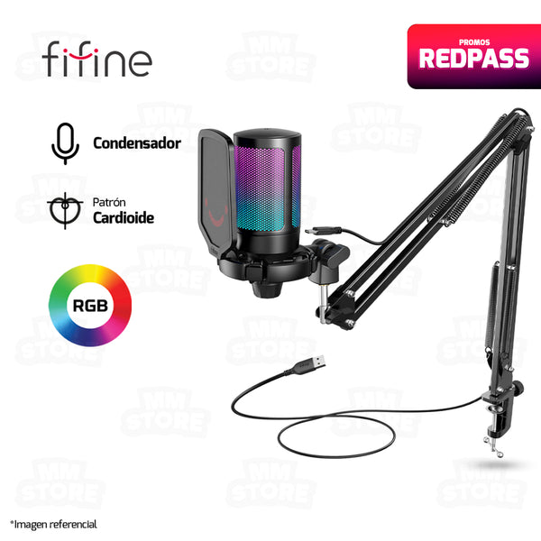 MICROFONO FIFINE A6T + BRAZO | RGB | CONDENSADOR | NEGRO