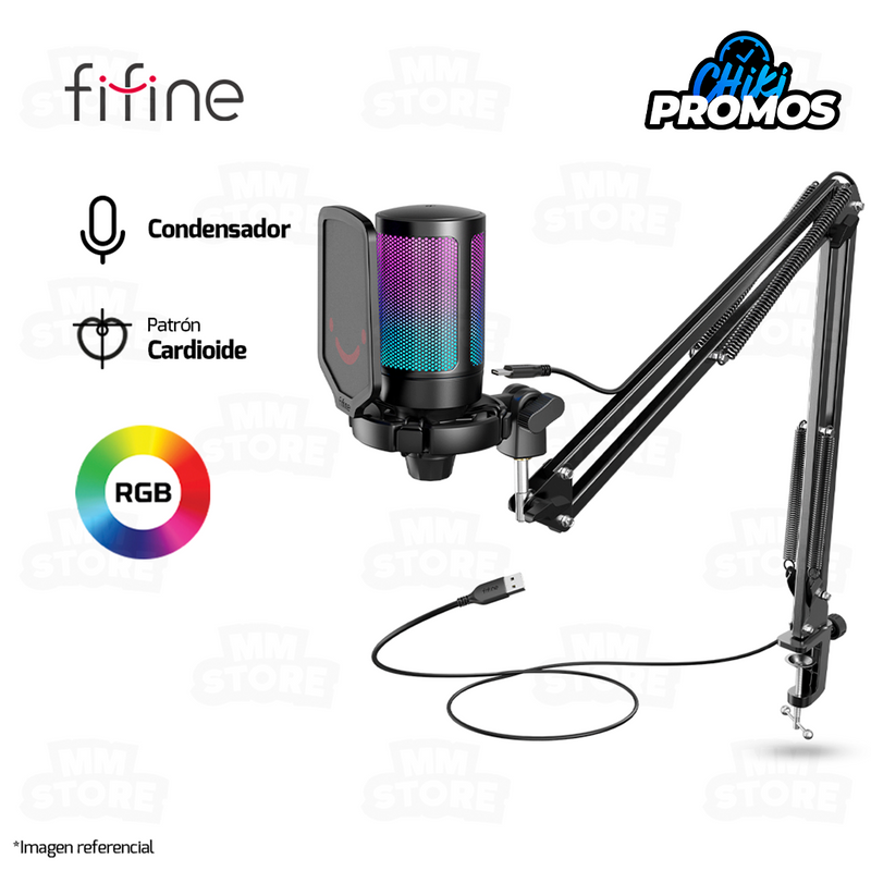 MICROFONO FIFINE A6T + BRAZO | RGB | CONDENSADOR | NEGRO