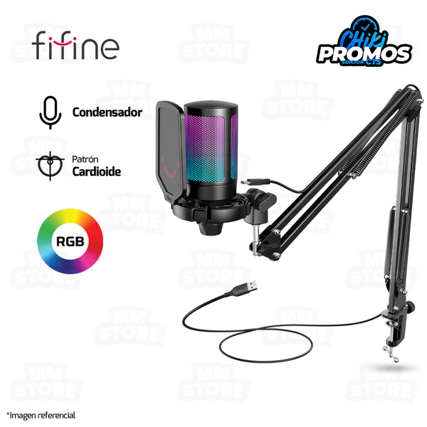 MICROFONO FIFINE A6T + BRAZO | RGB | CONDENSADOR | NEGRO