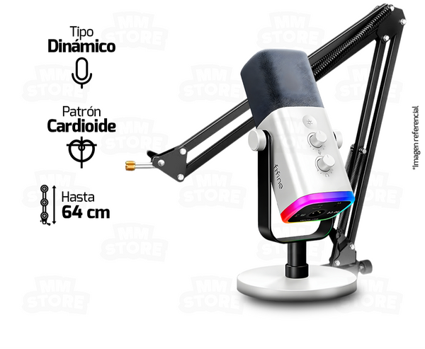 COMBO MICROFONO FIFINE AM8 DINÁMICO BLANCO + BRAZO DE MICRÓFONO