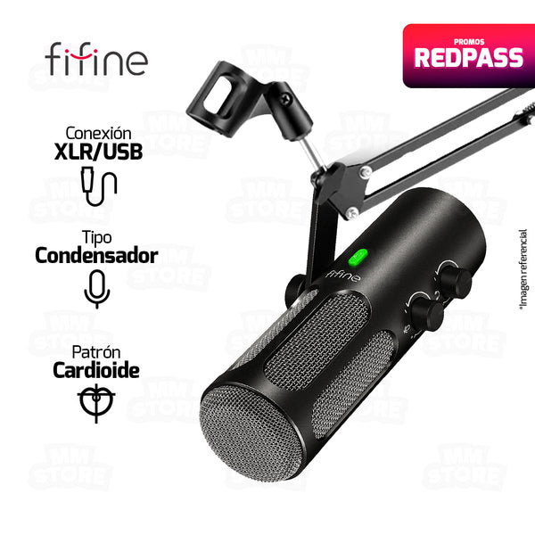 MICROFONO FIFINE TANK3 DINÁMICO NEGRO + BRAZO DE MICROFONO PROFESSIONAL RECORDING