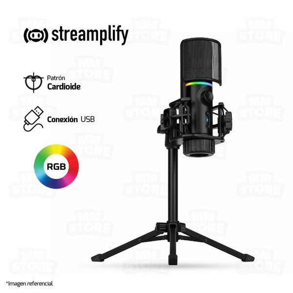 MICROFONO STREAMPLIFY + TRIPODE MIC-48-RGB-MA-BK | USB | RGB