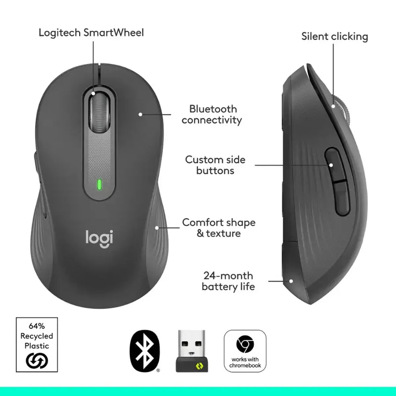 MOUSE LOGITECH SIGNATURE M650 L LEFT SILENT | BLUETOOTH-INALAMBRICO | 4,000 DPI | NEGRO