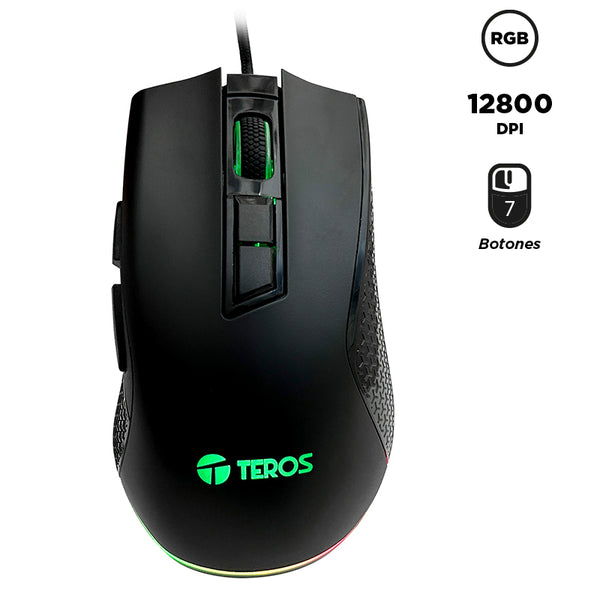 MOUSE TEROS TE-1211G | 12,800 DPI | RGB | NEGRO