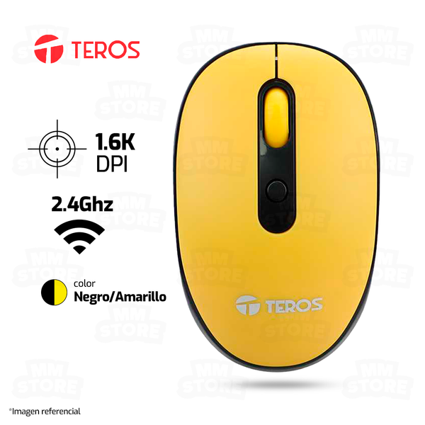 MOUSE TEROS TE-5075 | INALAMBRICO | 1,600 DPI | NEGRO-AMARILLO