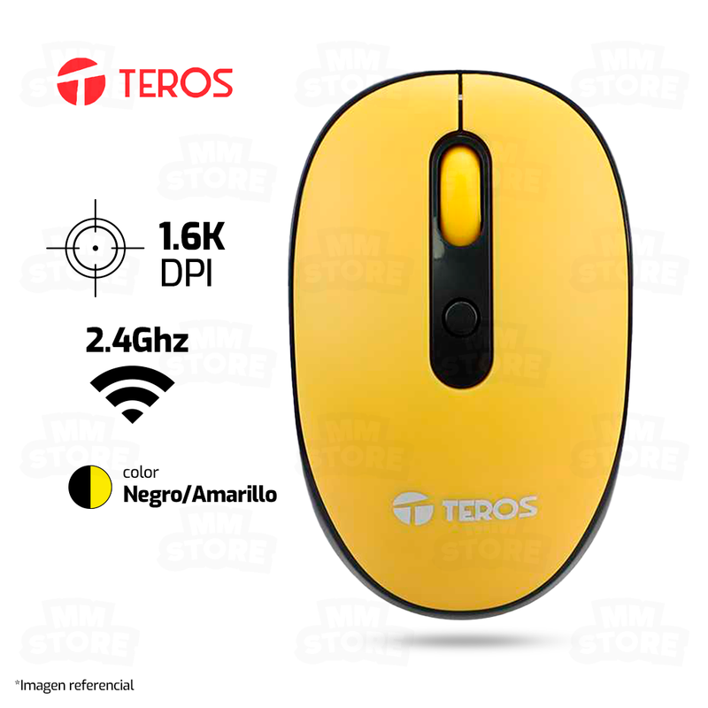 MOUSE TEROS TE-5075 | INALAMBRICO | 1,600 DPI | NEGRO-AMARILLO