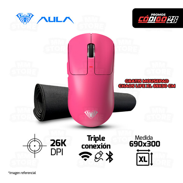MOUSE AULA SC680 INALAMBRICO - BLUETOOTH ROSADO | GRATIS 01 MOUSEPAD XL 690 X 300 X 2MM BORDE NEGRO