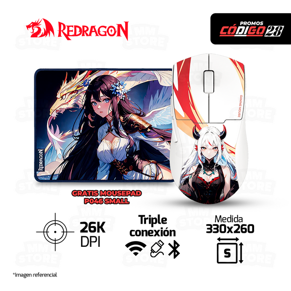 MOUSE INALAMBRICO REDRAGON K1NG MAX (1K HZ) M918AKG-PRO ANIME | GRATIS 01 MOUSEPAD REDRAGON P046 AK1  330 X 260 X 3MM