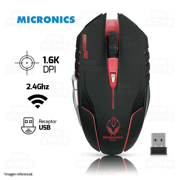 MOUSE MICRONICS ALIEN MIC M834WL | INALAMBRICO | 1,600 DPI | ROJO | NEGRO