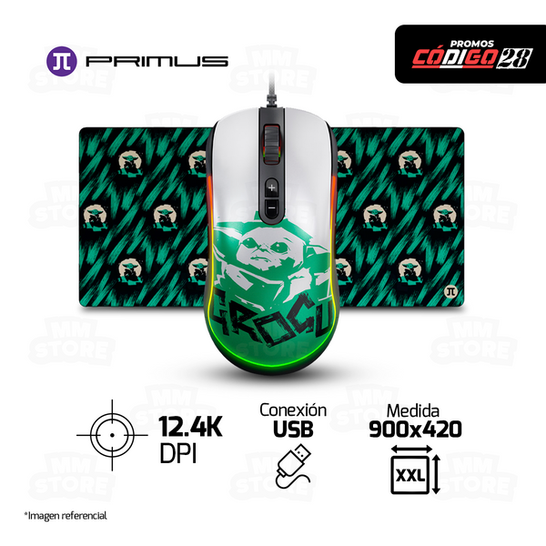 MOUSE PRIMUS GROGU GLADIUS 12400T PMO-S203GR + MOUSEPAD PRIMUS GROGU ARENA PMP-S15GR-XXL