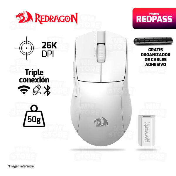 MOUSE REDRAGON K1NG PRO (4K HZ) M916W-PRO-4K | INALAMBRICO | 26,000 DPI | BLANCO | GRATIS 01  ORGANIZADOR DE CABLES ADHESIVO 7 RANURAS