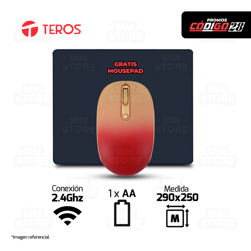 MOUSE TEROS TE-1224S INALAMBRICO DEGRADADO ATARDECER | GRATIS 01 MOUSEPAD CHAOS LIFE 290 X 250 X 3MM NEGRO