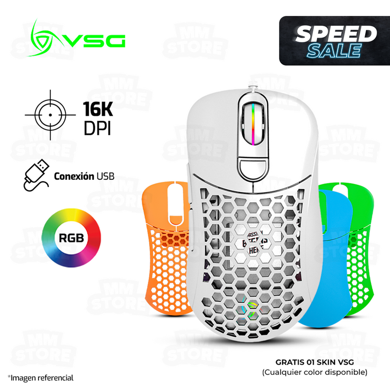 MOUSE VSG AQUILA AIR BRILLANTE 16,000 DPI RGB BLANCO | GRATIS 01 SKIN VSG