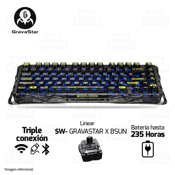 PREVENTA TECLADO | GRAVASTAR MERCURY K1 LITE | RGB | INALAMBRICO | SW GRAVASTAR X BSUN | TRANSPARENT-BLACK