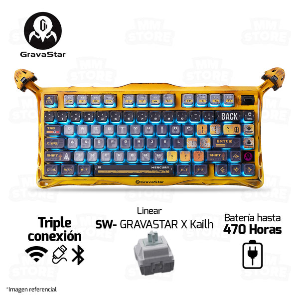 PREVENTA | TECLADO GRAVASTAR MERCURY K1 PRO | RGB | INALAMBRICO | SW GRAVASTAR X KAILH | BATTLE WORN YELLOW