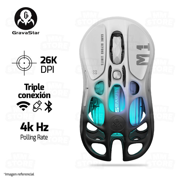 PREVENTA | MOUSE GRAVASTAR MERCURY M1 PRO | INALAMBRICO | 26,000 DPI | NEGRO-DEGRADADO