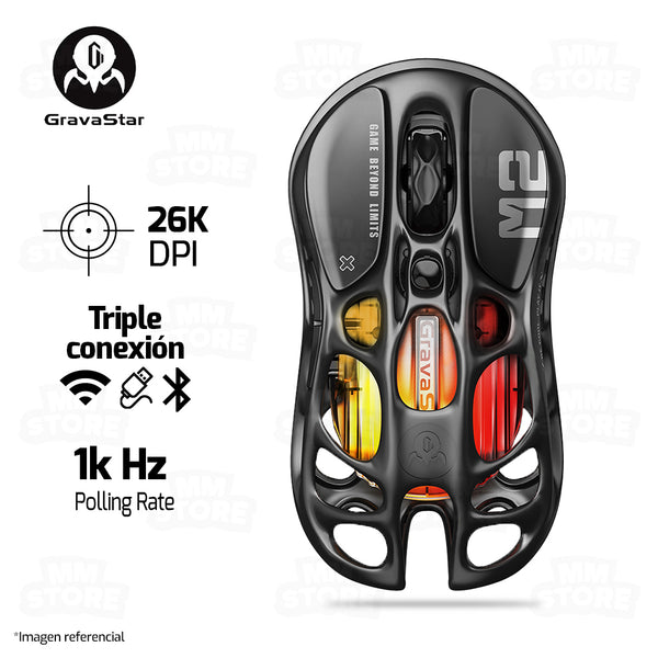 PREVENTA | MOUSE GRAVASTAR MERCURY M2 | INALAMBRICO | 26,000 DPI | STEALTH-BLACK