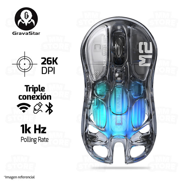 PREVENTA | MOUSE GRAVASTAR MERCURY M2 | INALAMBRICO | 26,000 DPI | TRANSPARENT-BLACK