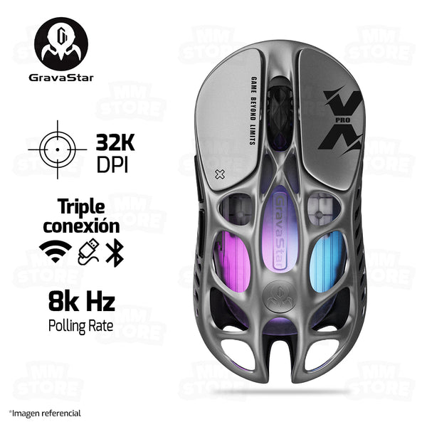PREVENTA | MOUSE GRAVASTAR MERCURY X PRO | INALAMBRICO | 8000 HZ | 32,000 DPI | INTERSTELLAR-SILVER
