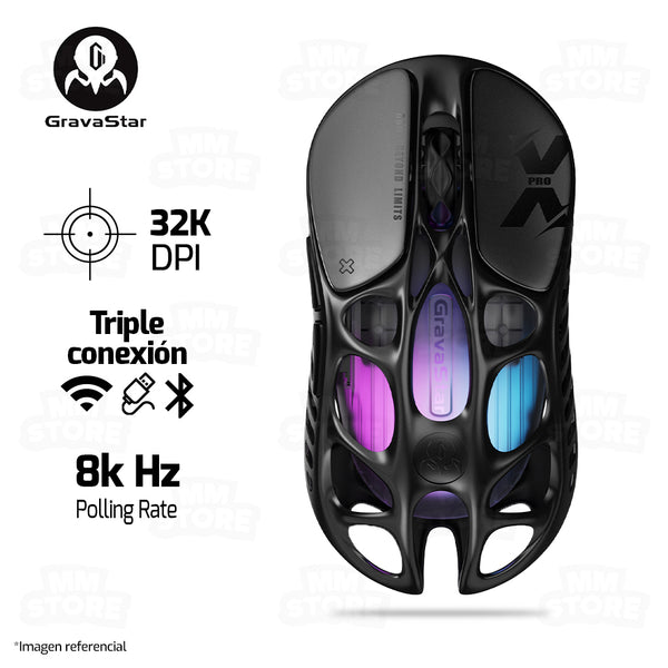 PREVENTA | MOUSE GRAVASTAR MERCURY X PRO | INALAMBRICO | 8000 HZ | 32,000 DPI | GALAXY-BLACK