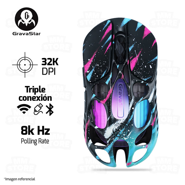 PREVENTA | MOUSE GRAVASTAR MERCURY X PRO | INALAMBRICO | 8000 HZ | 32,000 DPI | NEON-GRAFFITI