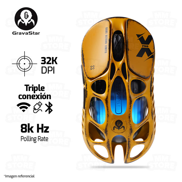 PREVENTA | MOUSE GRAVASTAR MERCURY X PRO | INALAMBRICO | 8000 HZ | 32,000 DPI | BATTLE WORN YELLOW