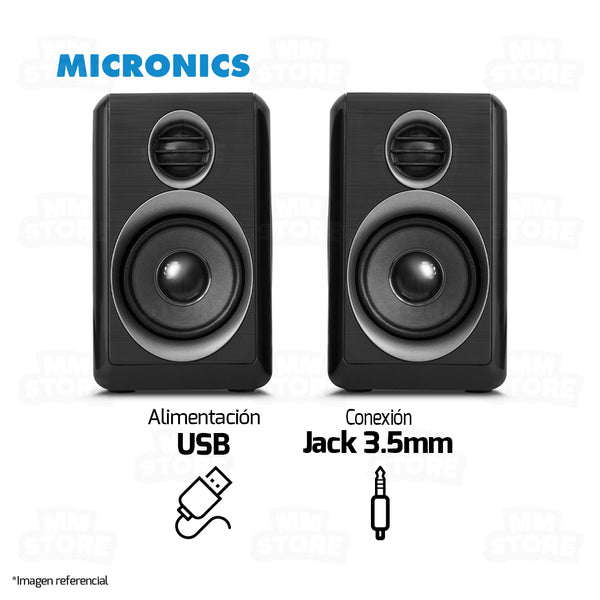 PARLANTE 2.0 MICRONICS IRON MIC S314B | 3.5MM | USB | RGB | NEGRO