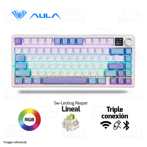TECLADO AULA F75 MAX | INALAMBRICO | MECANICO | SW-GREEN | RGB | BLANCO - AZUL - MORADO
