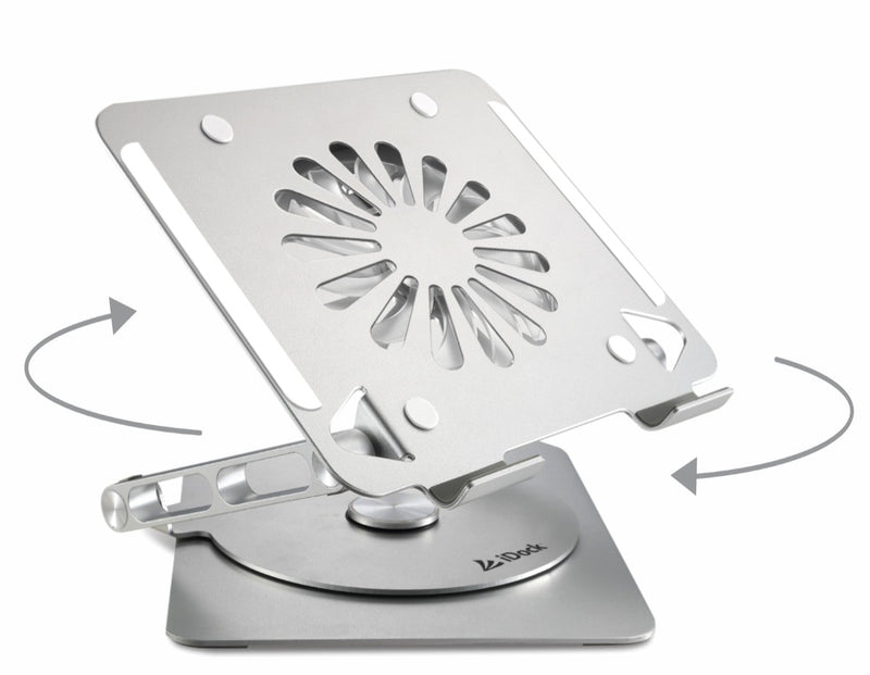 SOPORTE PARA LAPTOP IDOCK GALAXY I60 360° 3.0 | ALUMINIO |  1 VENTILADOR | 04 USB 3.0 | PLATEADO