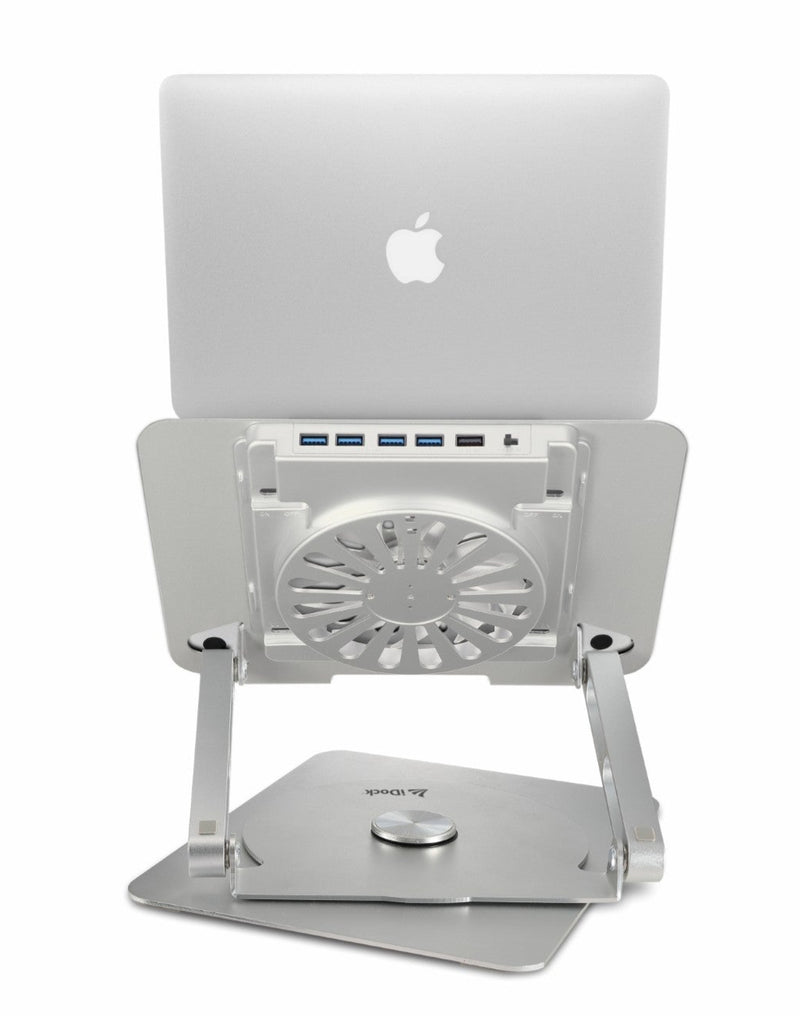 SOPORTE PARA LAPTOP IDOCK GALAXY I60 360° 3.0 | ALUMINIO |  1 VENTILADOR | 04 USB 3.0 | PLATEADO