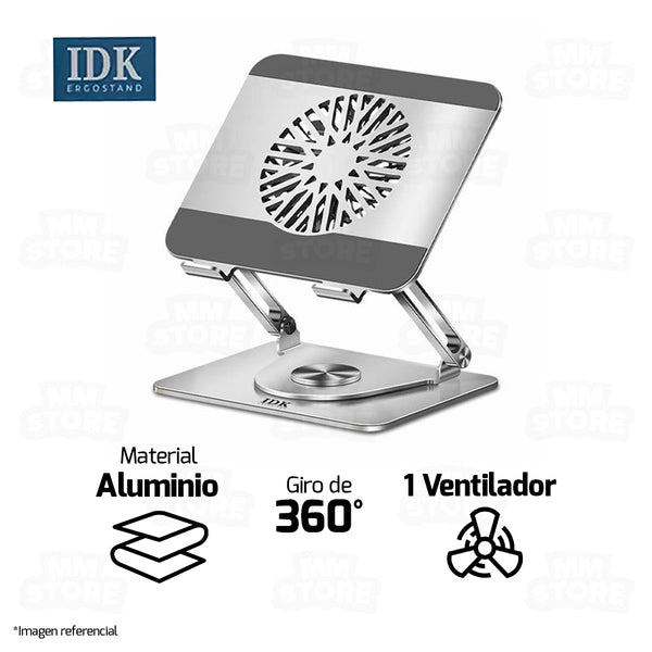 SOPORTE PARA LAPTOP IDK PREMIUM W360 | 1 VENTILADOR | 360º | PLATEADO