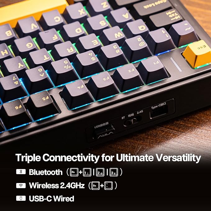 PREVENTA - TECLADO AULA F75 | INALAMBRICO |  MECANICO | SW-GRAY | RGB | NEGRO-AMARILLO